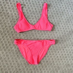Aerie textured hot pink two piece swimsuit